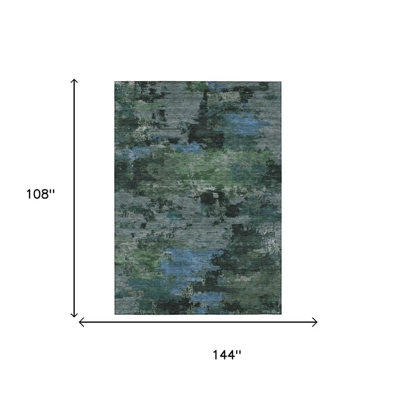 9' X 12' Green And Graphite Abstract Washable Indoor Outdoor Area Rug Homeroots Outdoor