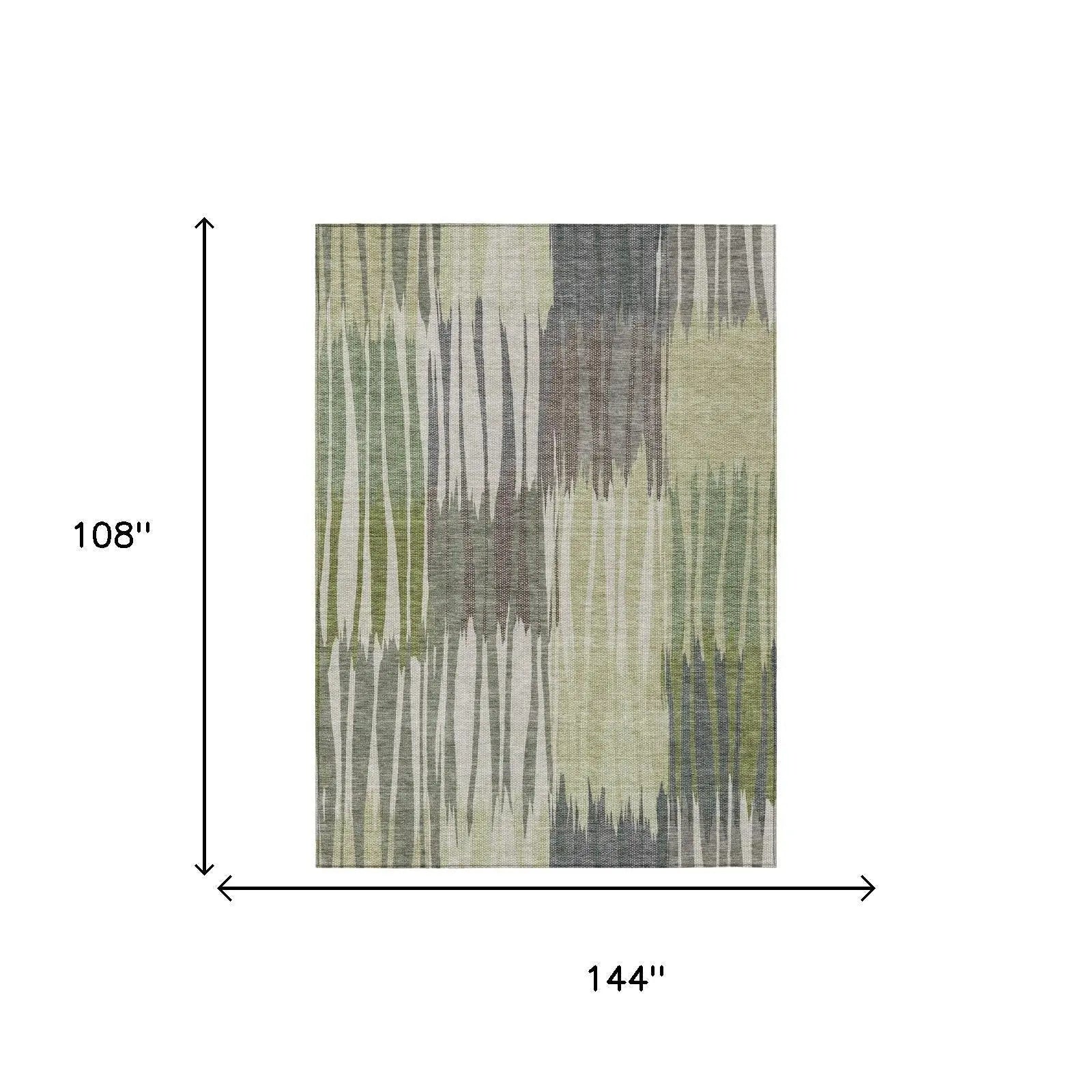 9' X 12' Green And Graphite Striped Washable Indoor Outdoor Area Rug Homeroots Outdoor