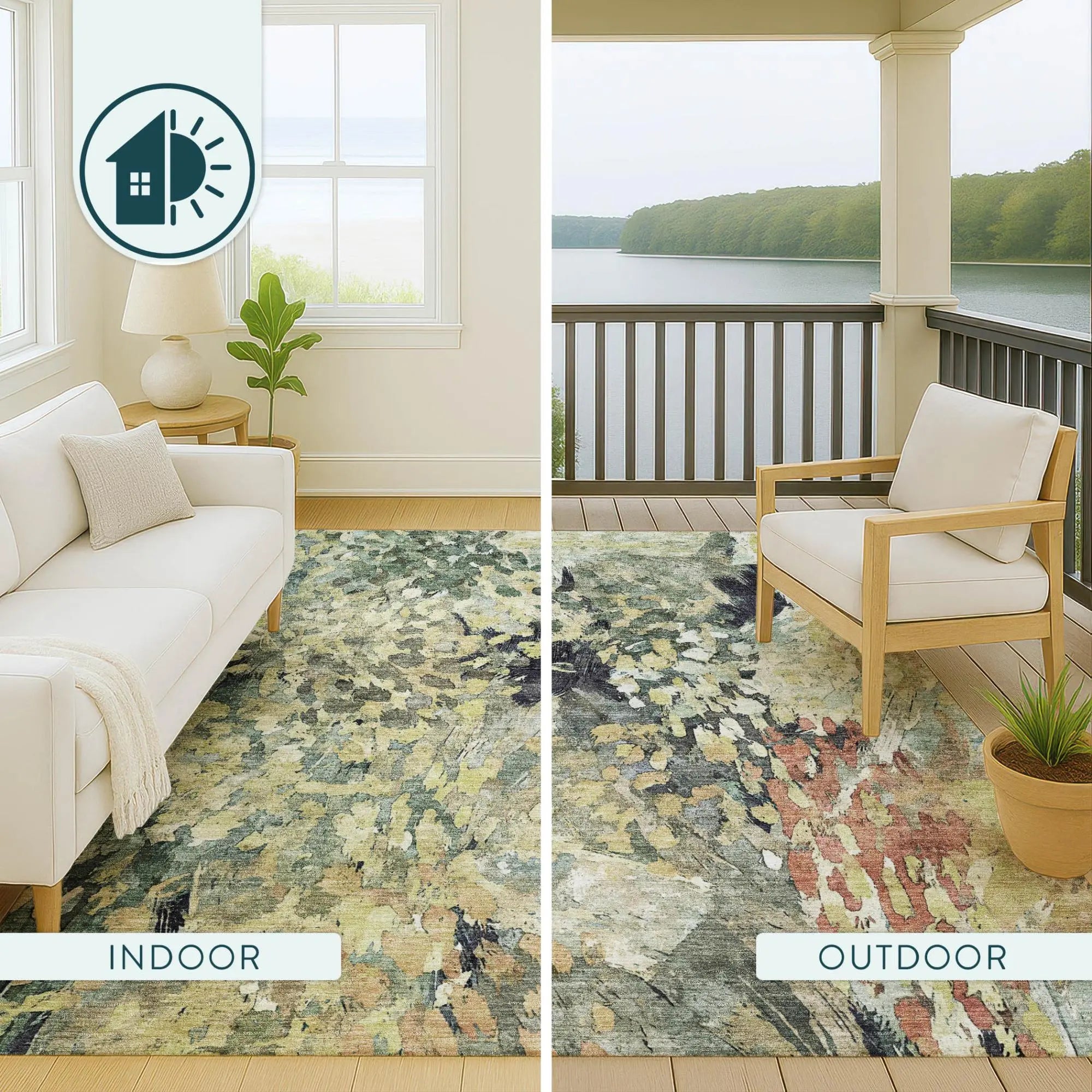 9' X 12' Green And Gray Abstract Washable Indoor Outdoor Area Rug Homeroots Outdoor
