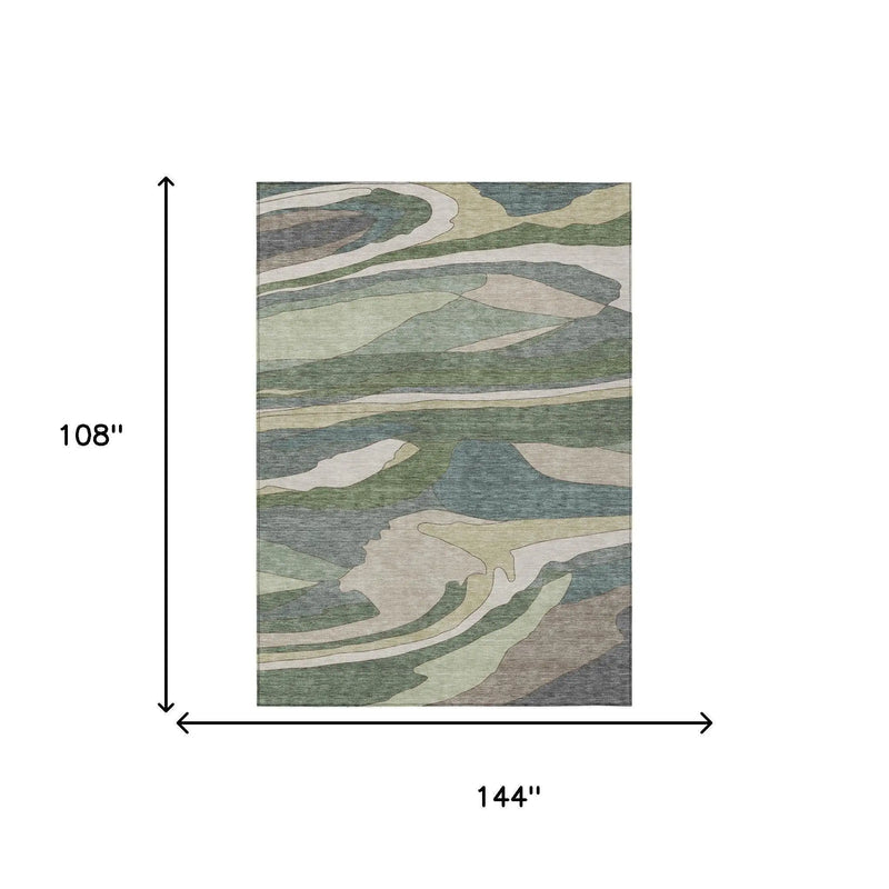 9' X 12' Green And Gray Abstract Washable Indoor Outdoor Area Rug Homeroots Outdoor