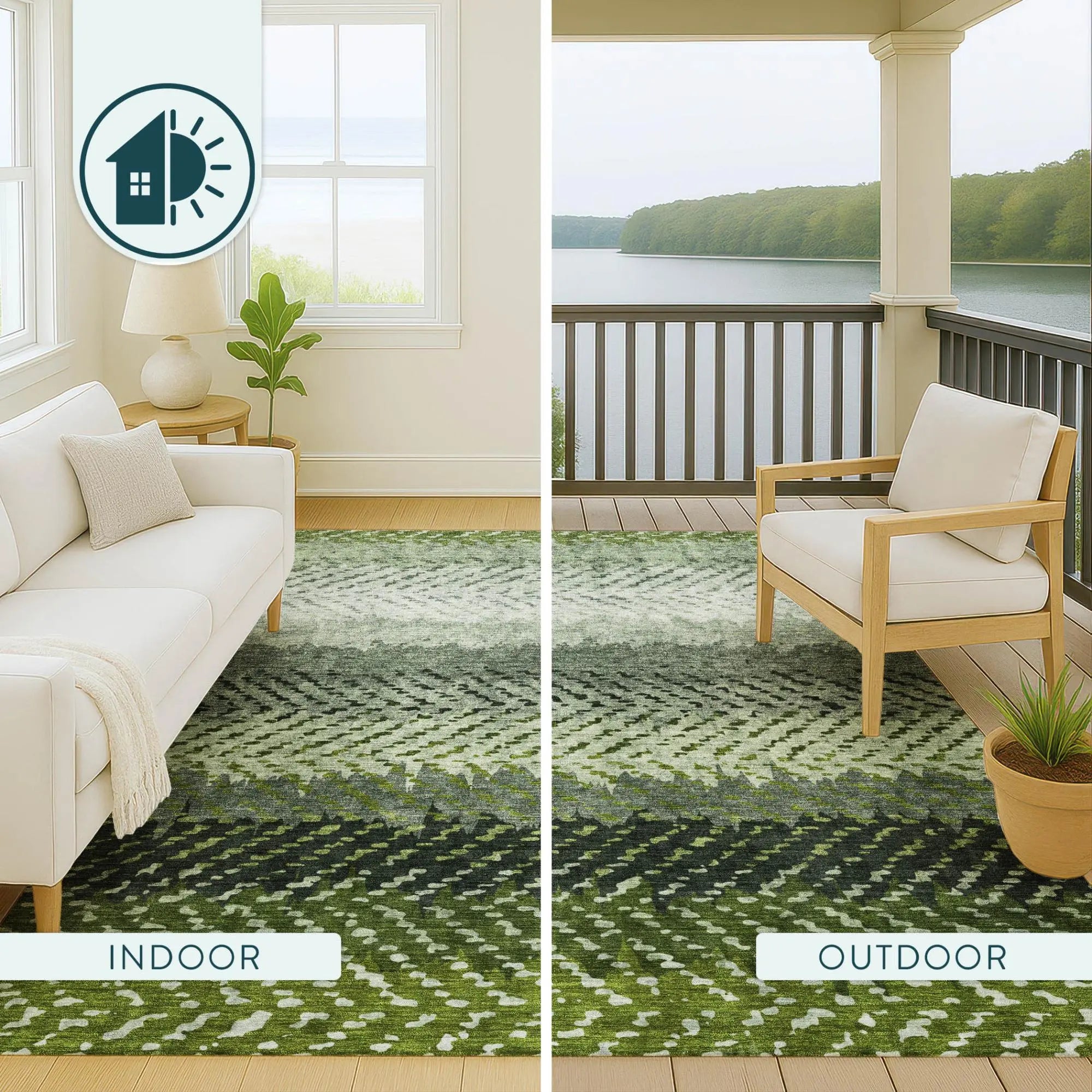 9' X 12' Green And Gray Striped Washable Indoor Outdoor Area Rug Homeroots Outdoor
