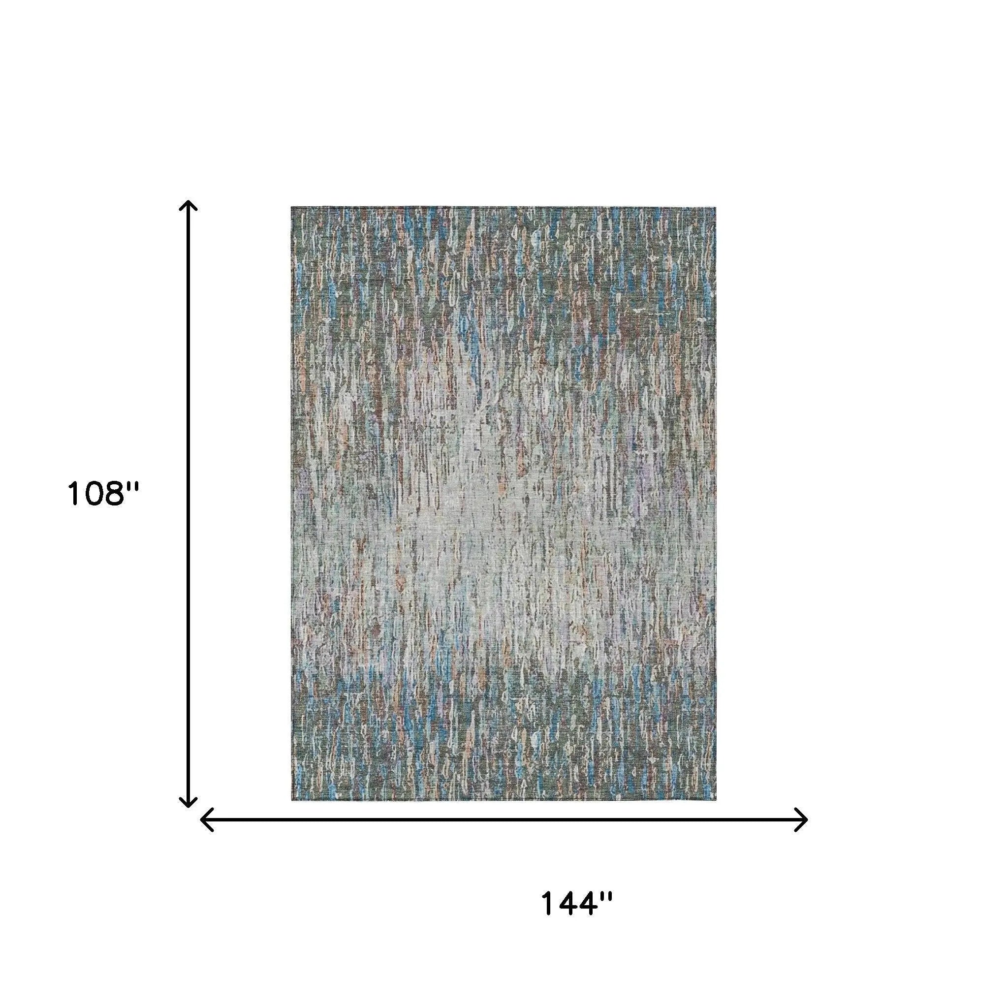 9' X 12' Green And Gray Striped Washable Indoor Outdoor Area Rug Homeroots Outdoor