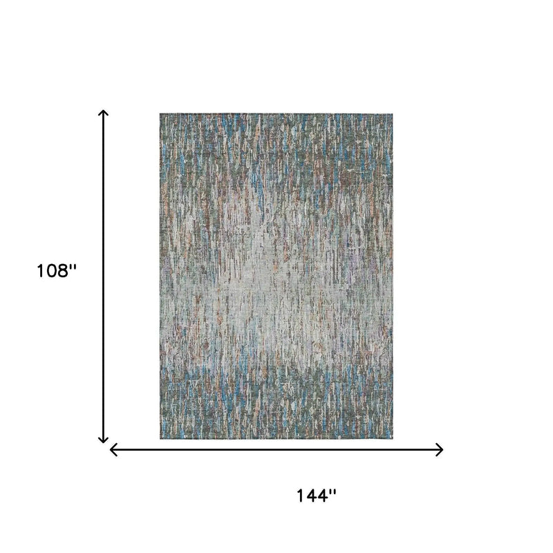 9' X 12' Green And Gray Striped Washable Indoor Outdoor Area Rug Homeroots Outdoor