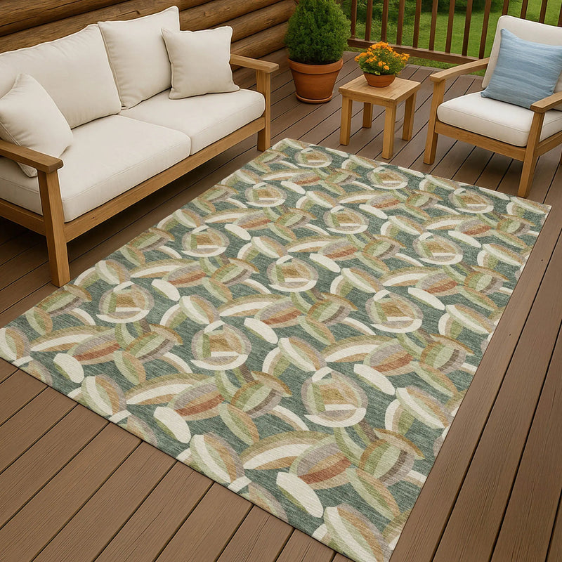 9' X 12' Green And Ivory Abstract Washable Indoor Outdoor Area Rug Homeroots Outdoor