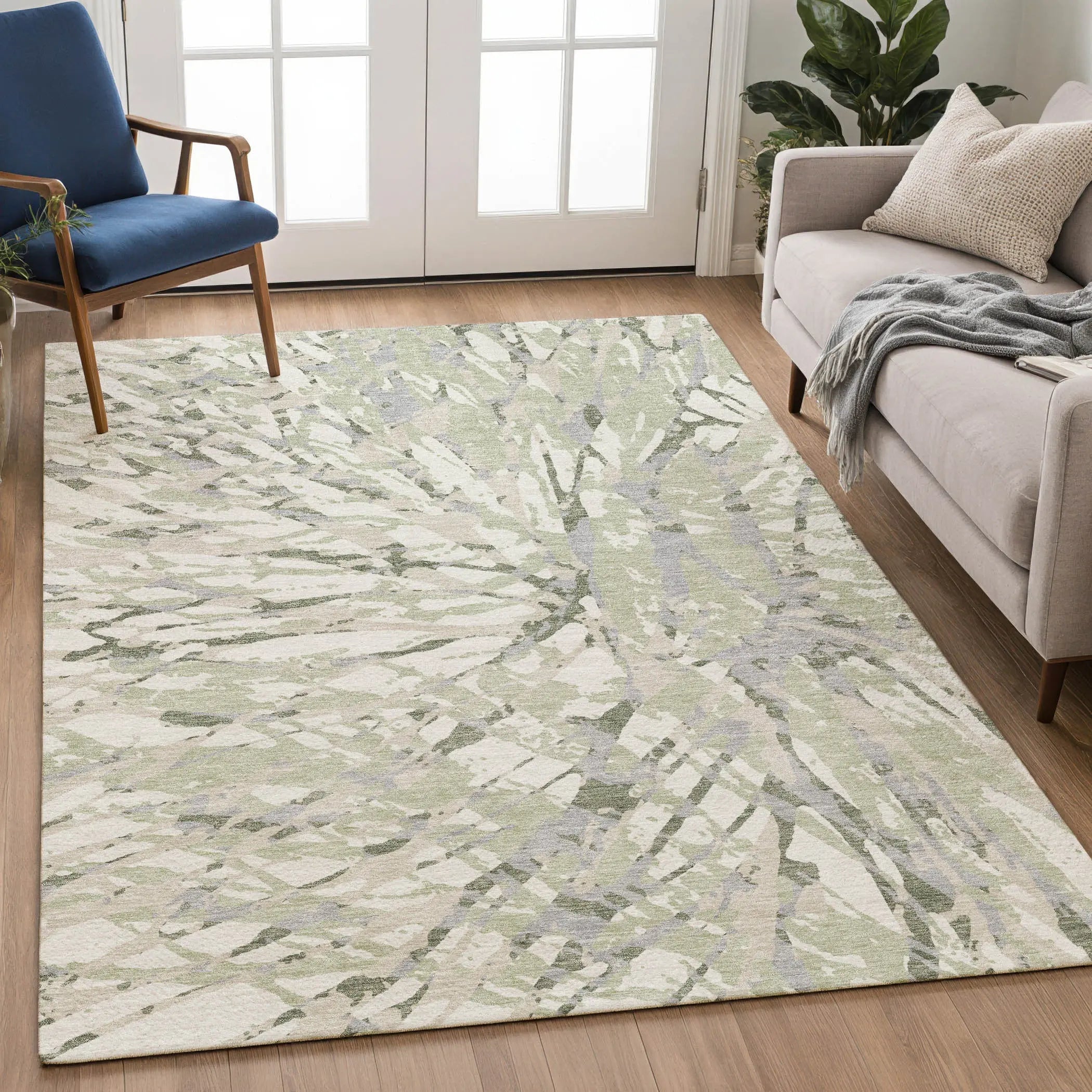 9' X 12' Green And Ivory Abstract Washable Indoor Outdoor Area Rug Homeroots Outdoor
