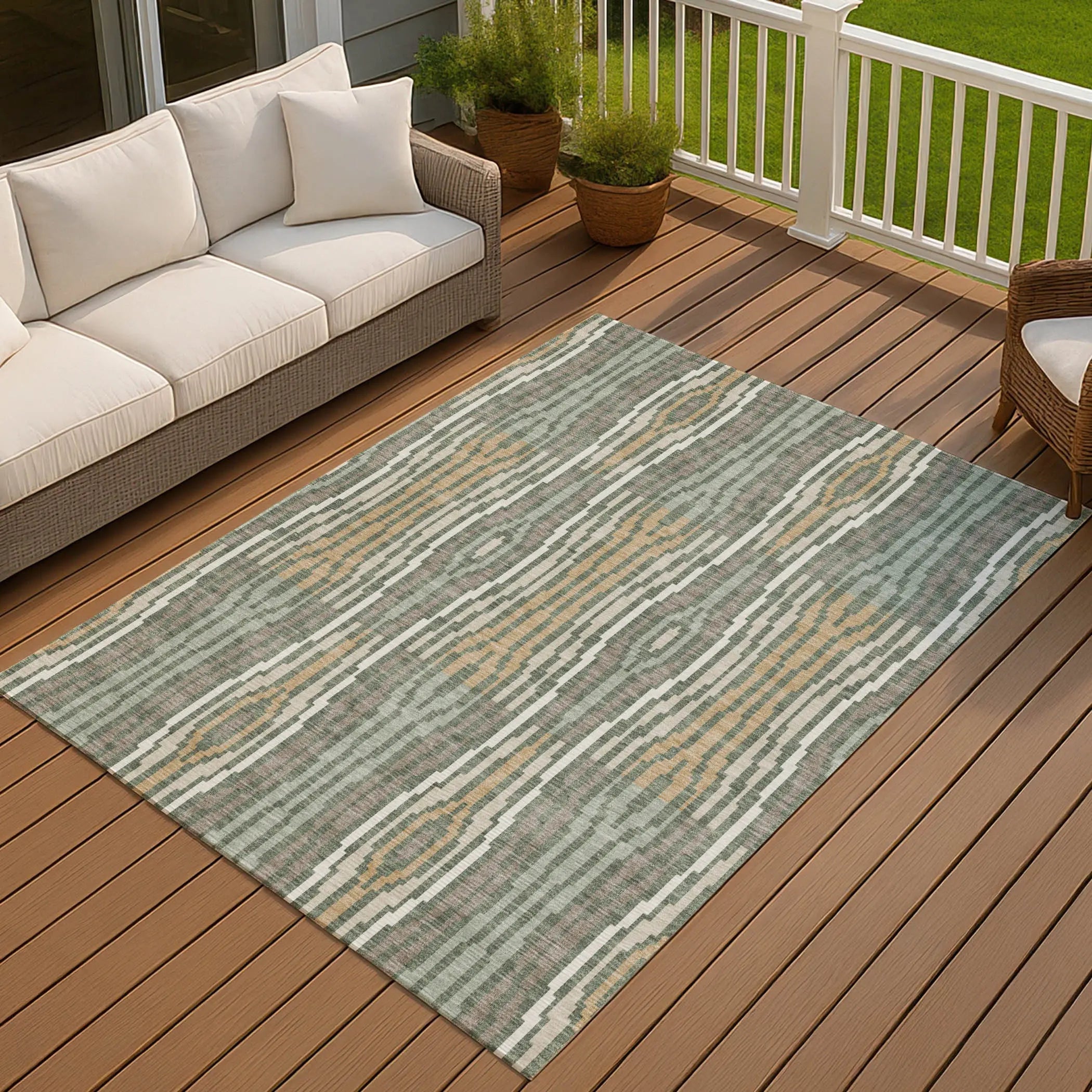9' X 12' Green And Ivory Abstract Washable Indoor Outdoor Area Rug Homeroots Outdoor