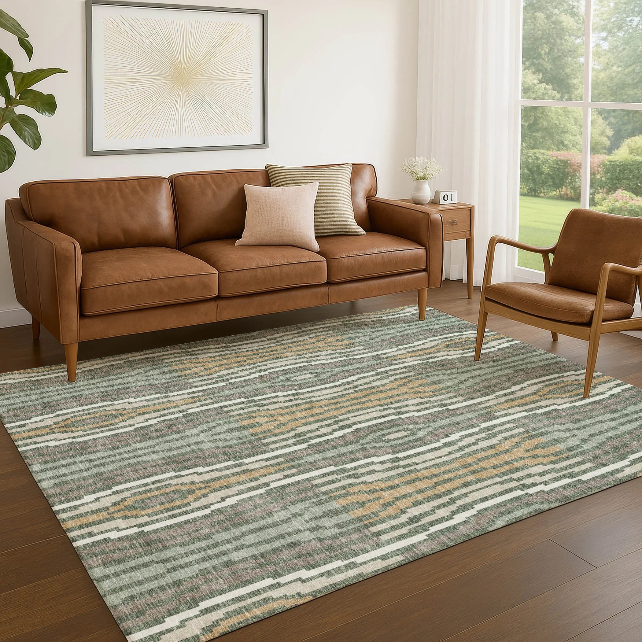 9' X 12' Green And Ivory Abstract Washable Indoor Outdoor Area Rug Homeroots Outdoor