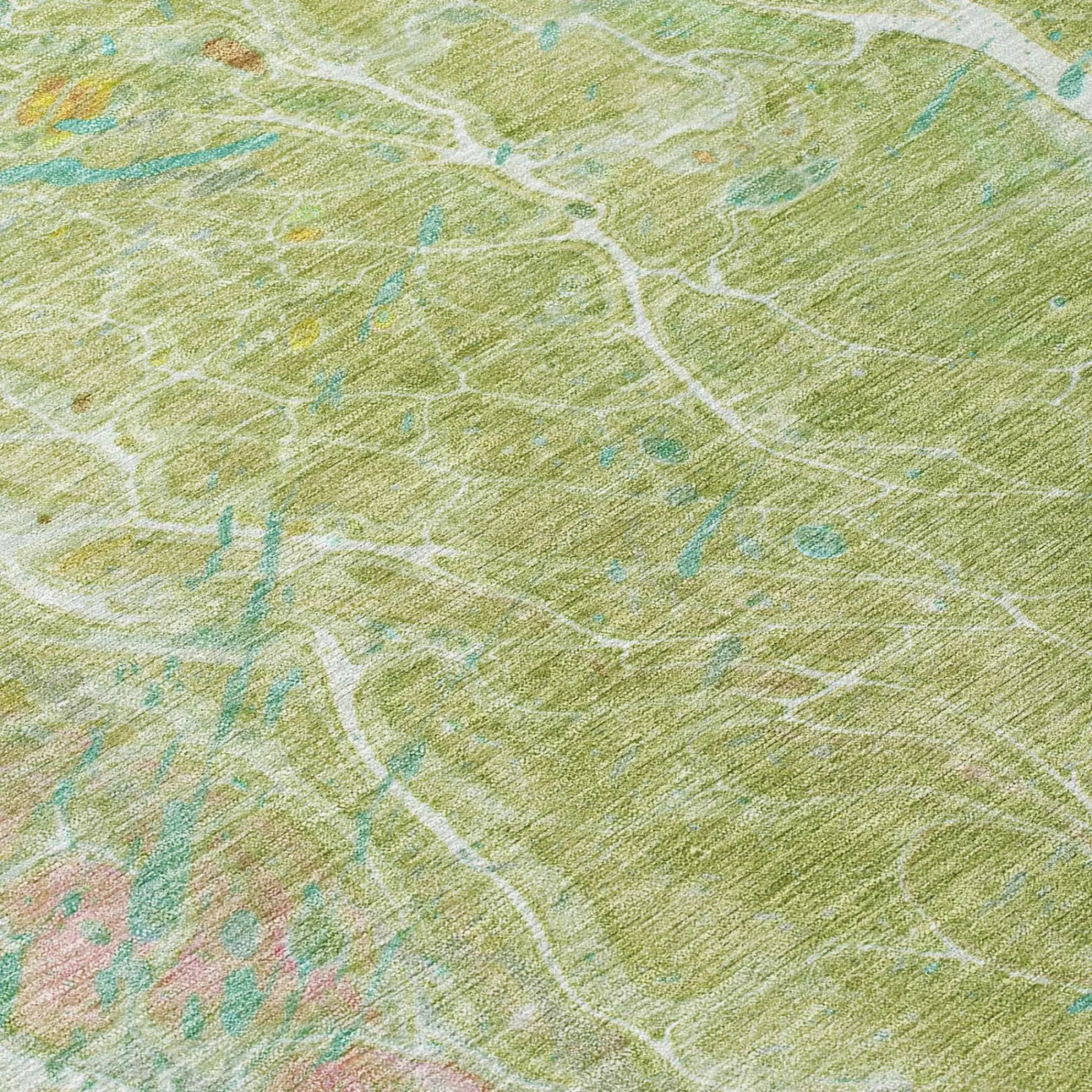 9' X 12' Green And Ivory Abstract Washable Indoor Outdoor Area Rug Homeroots Outdoor