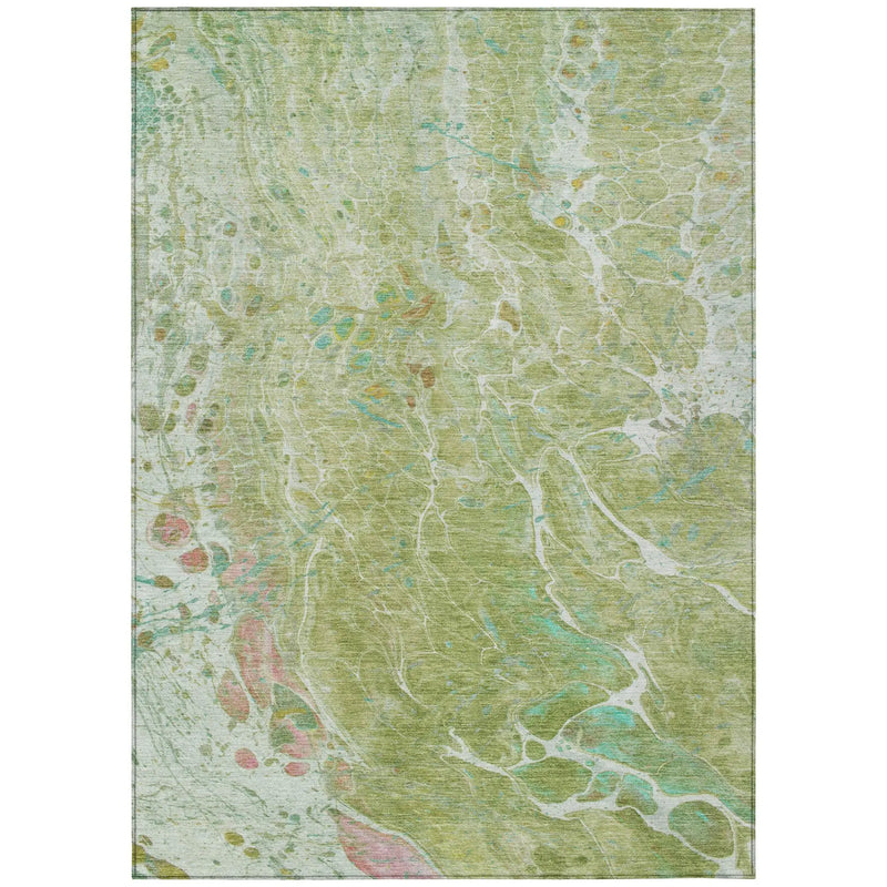 9' X 12' Green And Ivory Abstract Washable Indoor Outdoor Area Rug Homeroots Outdoor