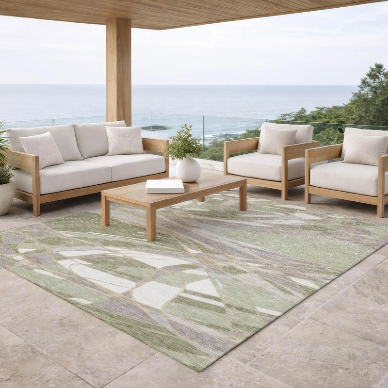 9' X 12' Green And Ivory Abstract Washable Indoor Outdoor Area Rug Homeroots Outdoor