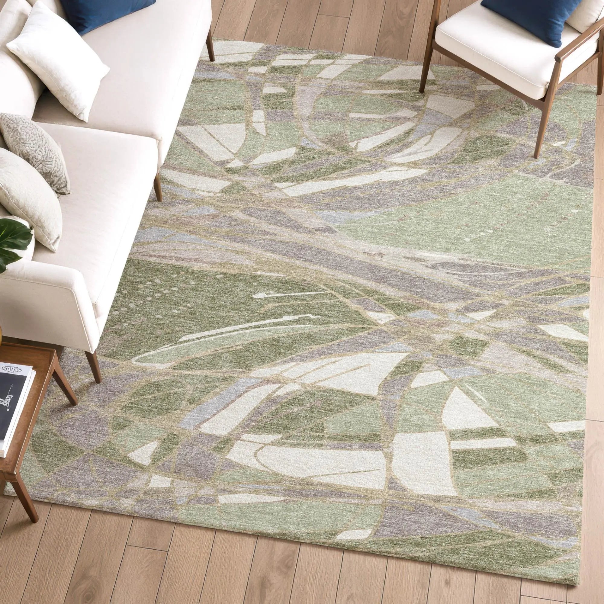 9' X 12' Green And Ivory Abstract Washable Indoor Outdoor Area Rug Homeroots Outdoor