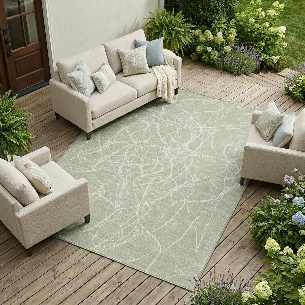 9' X 12' Green And Ivory Abstract Washable Indoor Outdoor Area Rug Homeroots Outdoor
