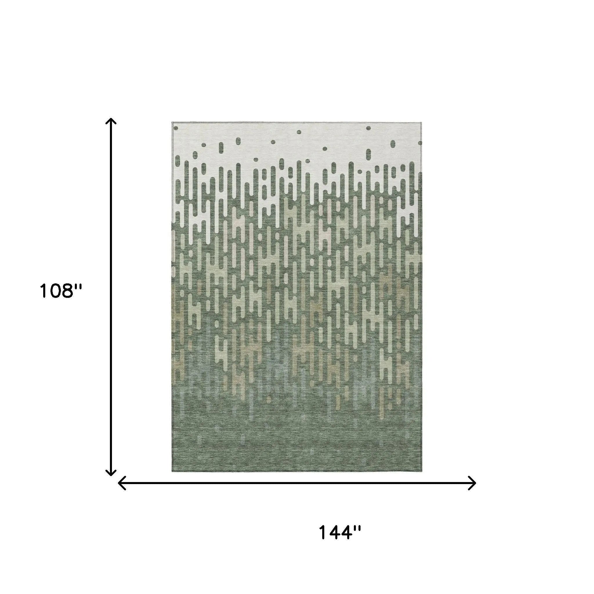 9' X 12' Green And Ivory Abstract Washable Indoor Outdoor Area Rug Homeroots Outdoor