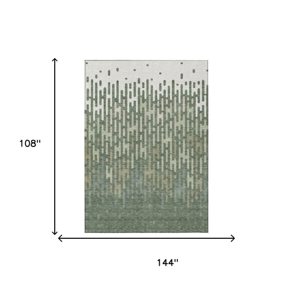 9' X 12' Green And Ivory Abstract Washable Indoor Outdoor Area Rug Homeroots Outdoor