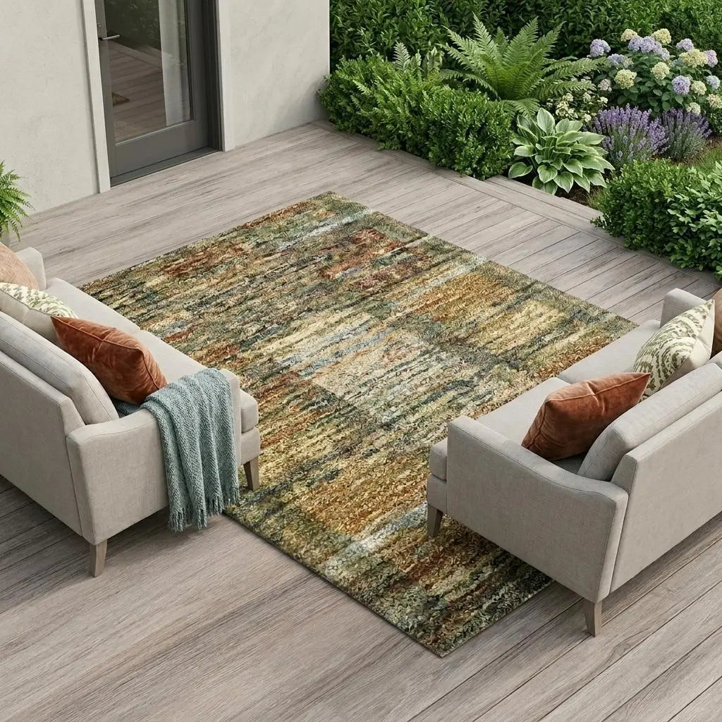 9' X 12' Green And Ivory Abstract Washable Indoor Outdoor Area Rug Homeroots Outdoor