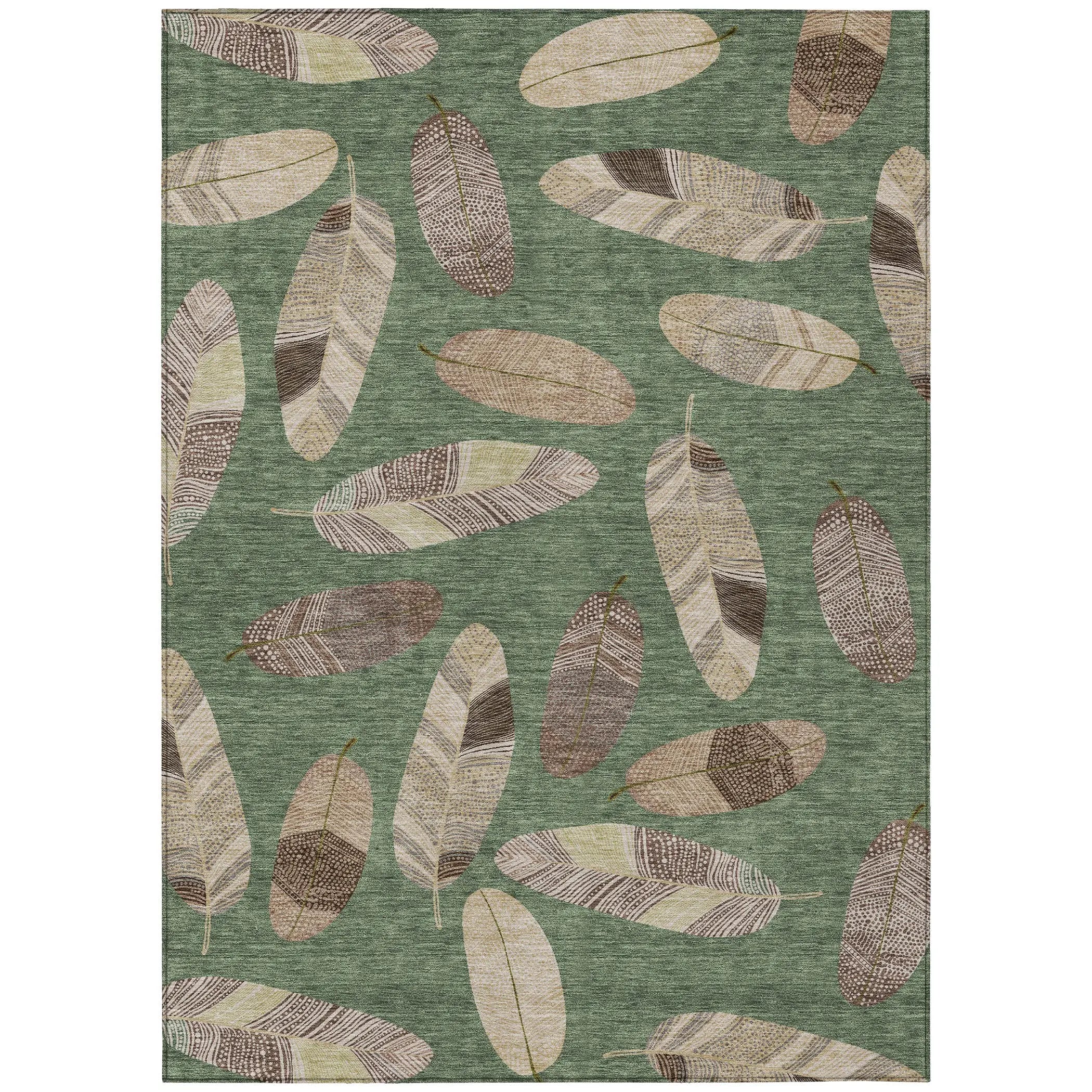 9' X 12' Green And Ivory Botanical Leaves Washable Indoor Outdoor Area Rug Homeroots Outdoor