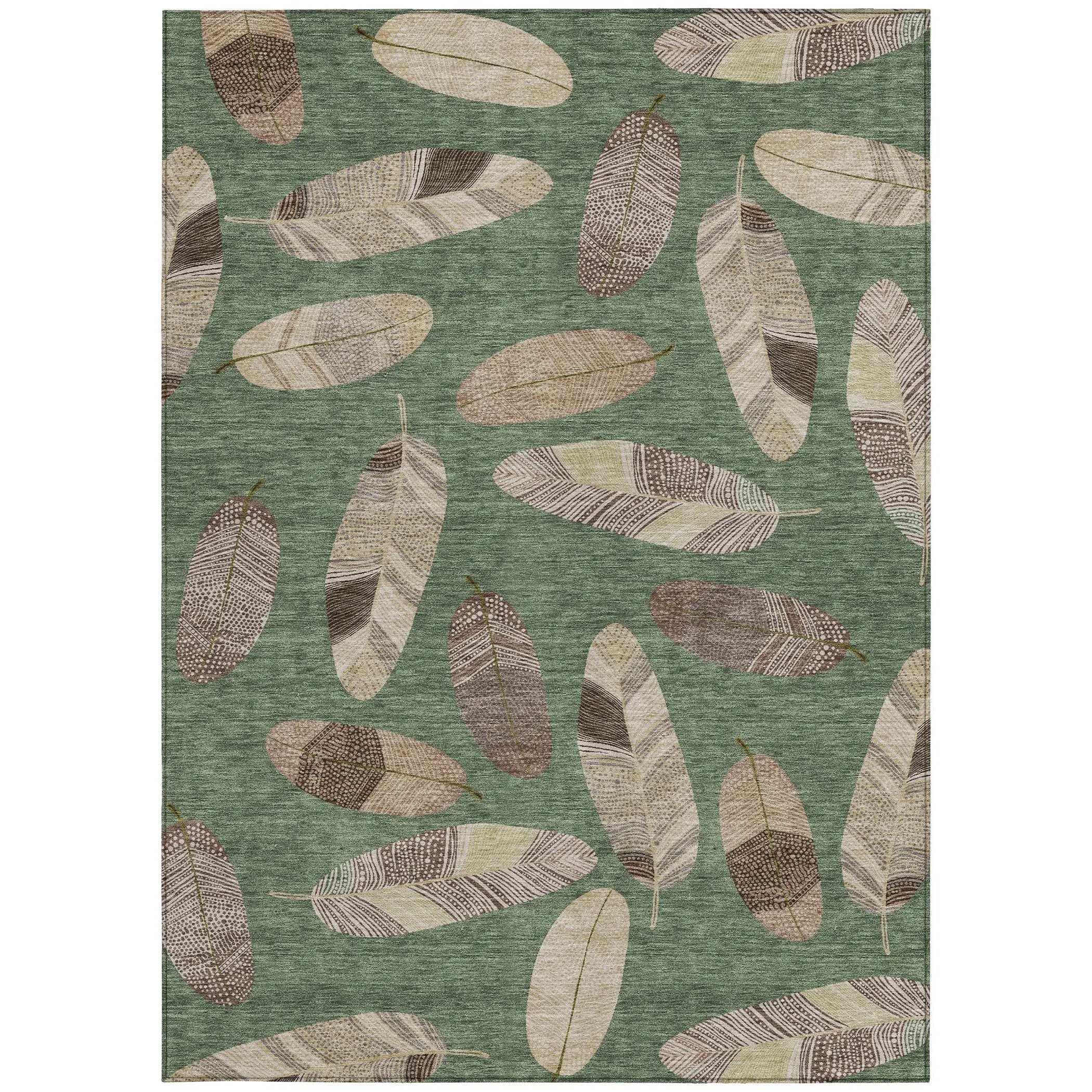 9' X 12' Green And Ivory Botanical Leaves Washable Indoor Outdoor Area Rug Homeroots Outdoor