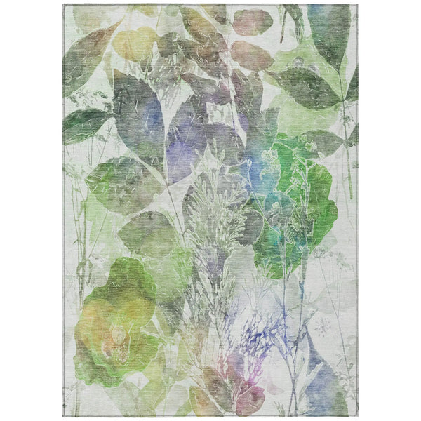 9' X 12' Green And Ivory Botanical Leaves Washable Indoor Outdoor Area Rug Homeroots Outdoor