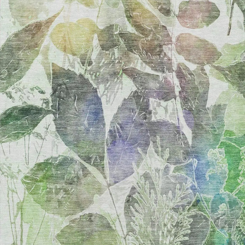9' X 12' Green And Ivory Botanical Leaves Washable Indoor Outdoor Area Rug Homeroots Outdoor