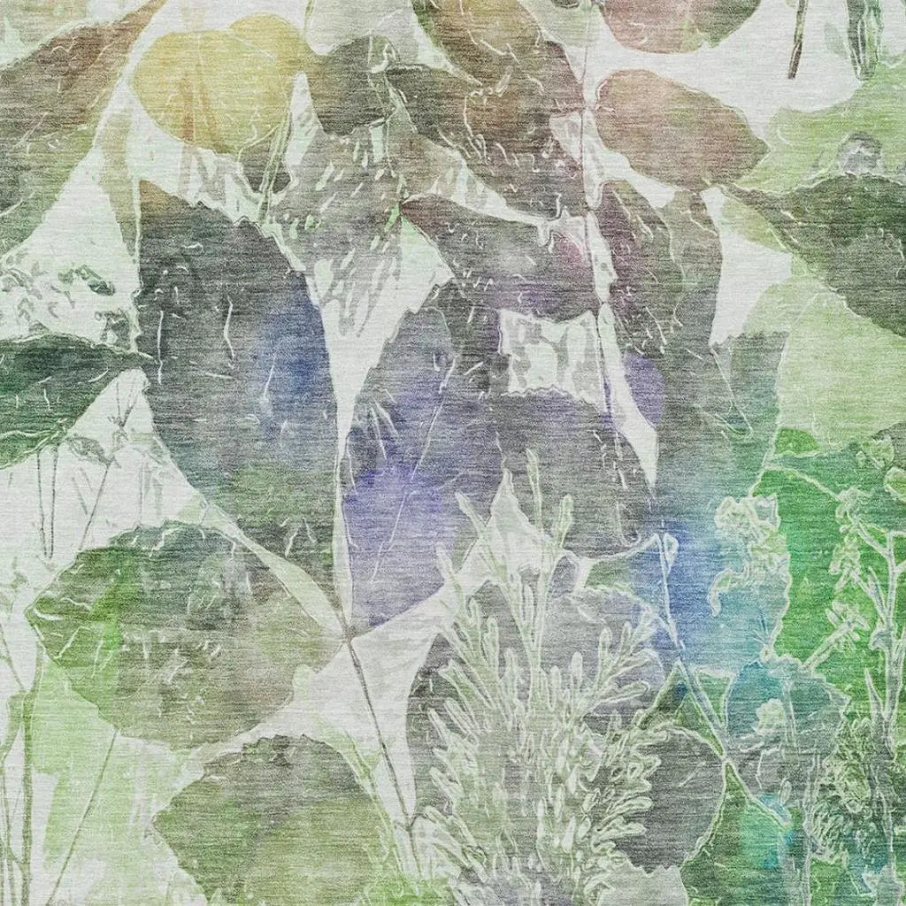 9' X 12' Green And Ivory Botanical Leaves Washable Indoor Outdoor Area Rug Homeroots Outdoor