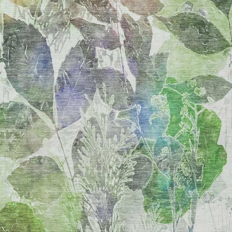 9' X 12' Green And Ivory Botanical Leaves Washable Indoor Outdoor Area Rug Homeroots Outdoor