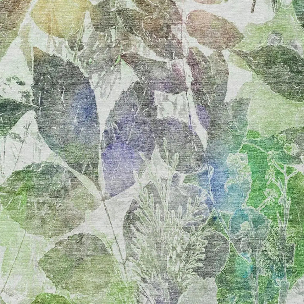 9' X 12' Green And Ivory Botanical Leaves Washable Indoor Outdoor Area Rug Homeroots Outdoor