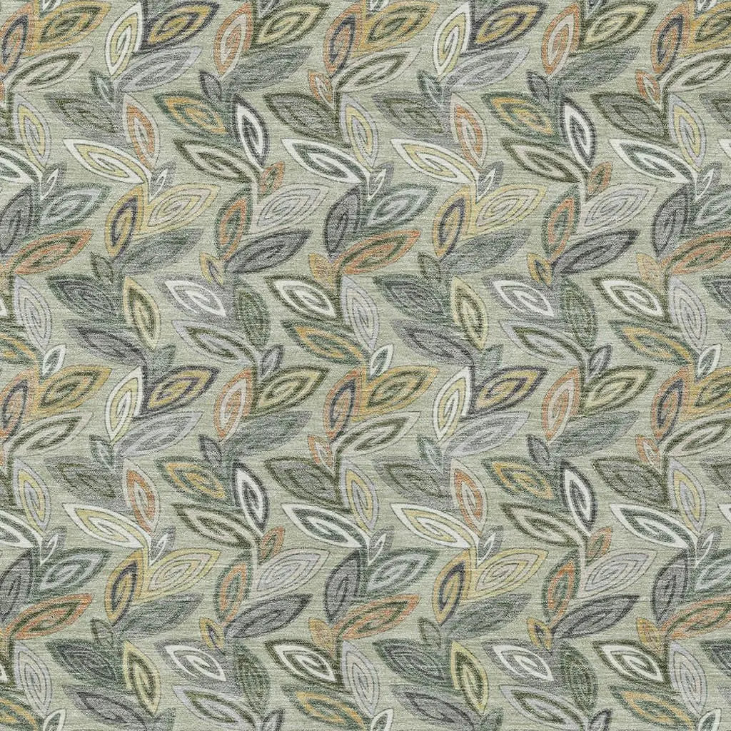 9' X 12' Green And Ivory Botanical Leaves Washable Indoor Outdoor Area Rug Homeroots Outdoor