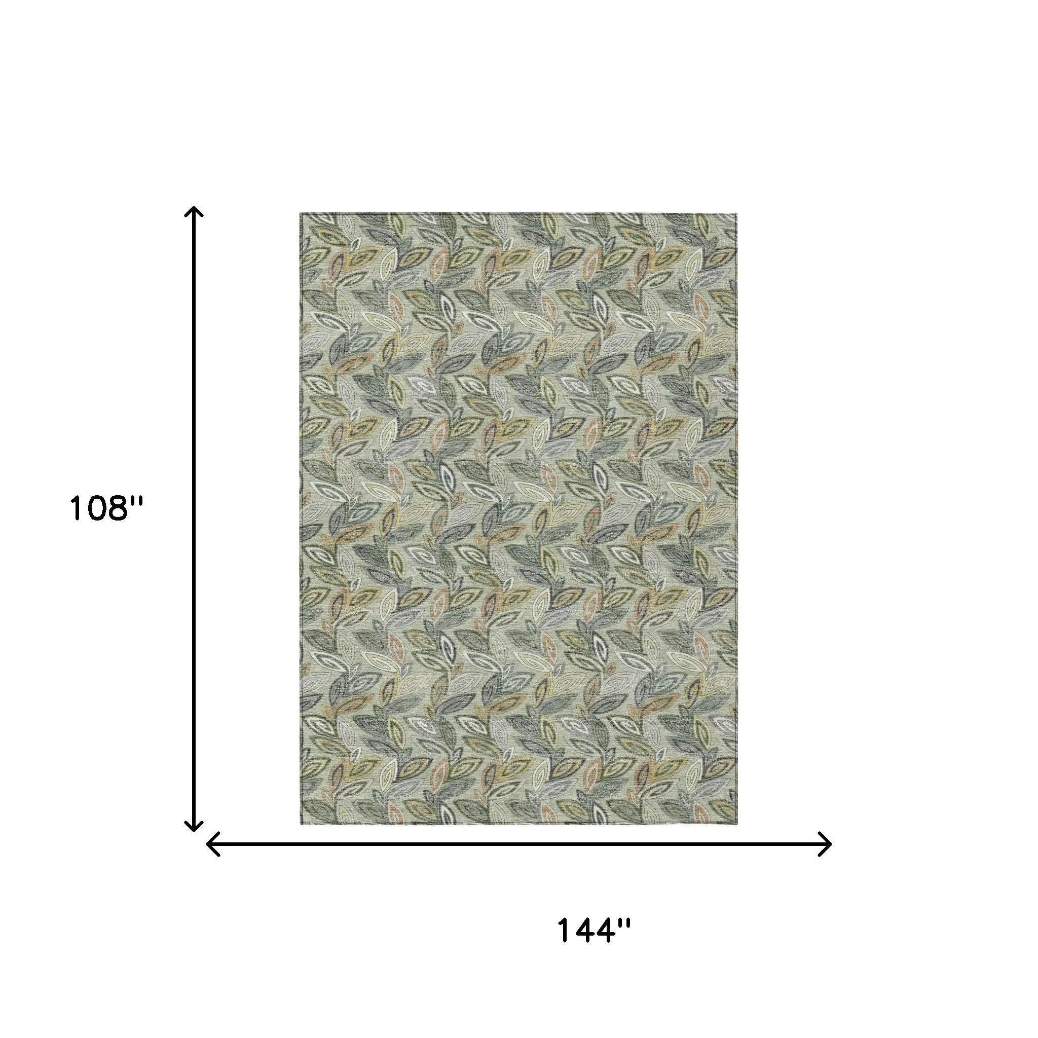 9' X 12' Green And Ivory Botanical Leaves Washable Indoor Outdoor Area Rug Homeroots Outdoor