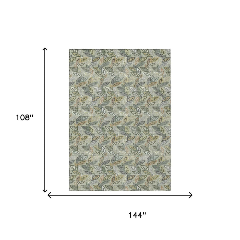9' X 12' Green And Ivory Botanical Leaves Washable Indoor Outdoor Area Rug Homeroots Outdoor