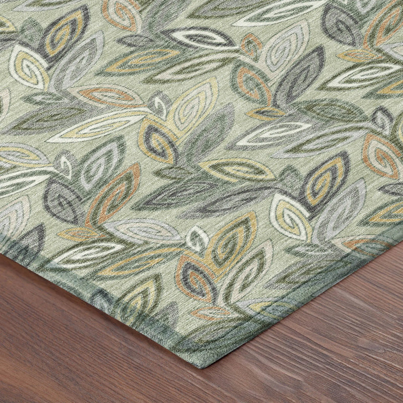 9' X 12' Green And Ivory Botanical Leaves Washable Indoor Outdoor Area Rug Homeroots Outdoor