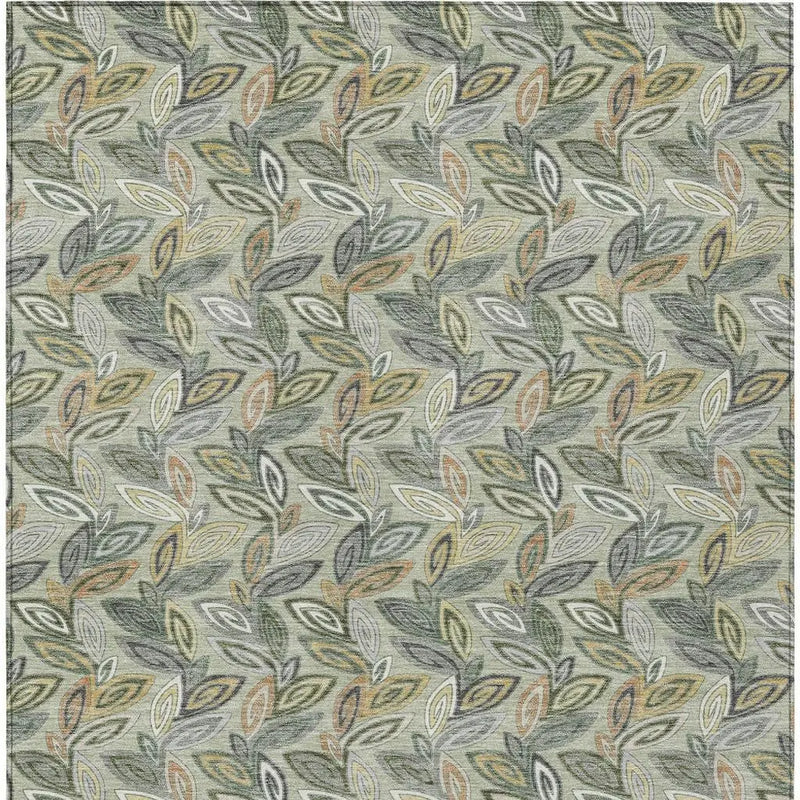 9' X 12' Green And Ivory Botanical Leaves Washable Indoor Outdoor Area Rug Homeroots Outdoor