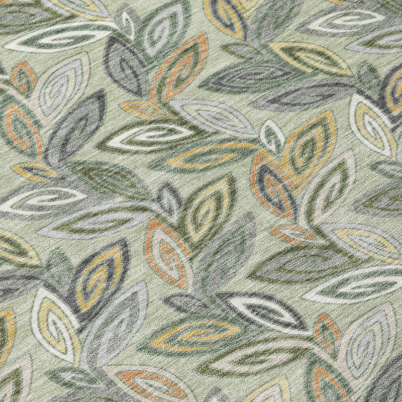 9' X 12' Green And Ivory Botanical Leaves Washable Indoor Outdoor Area Rug Homeroots Outdoor