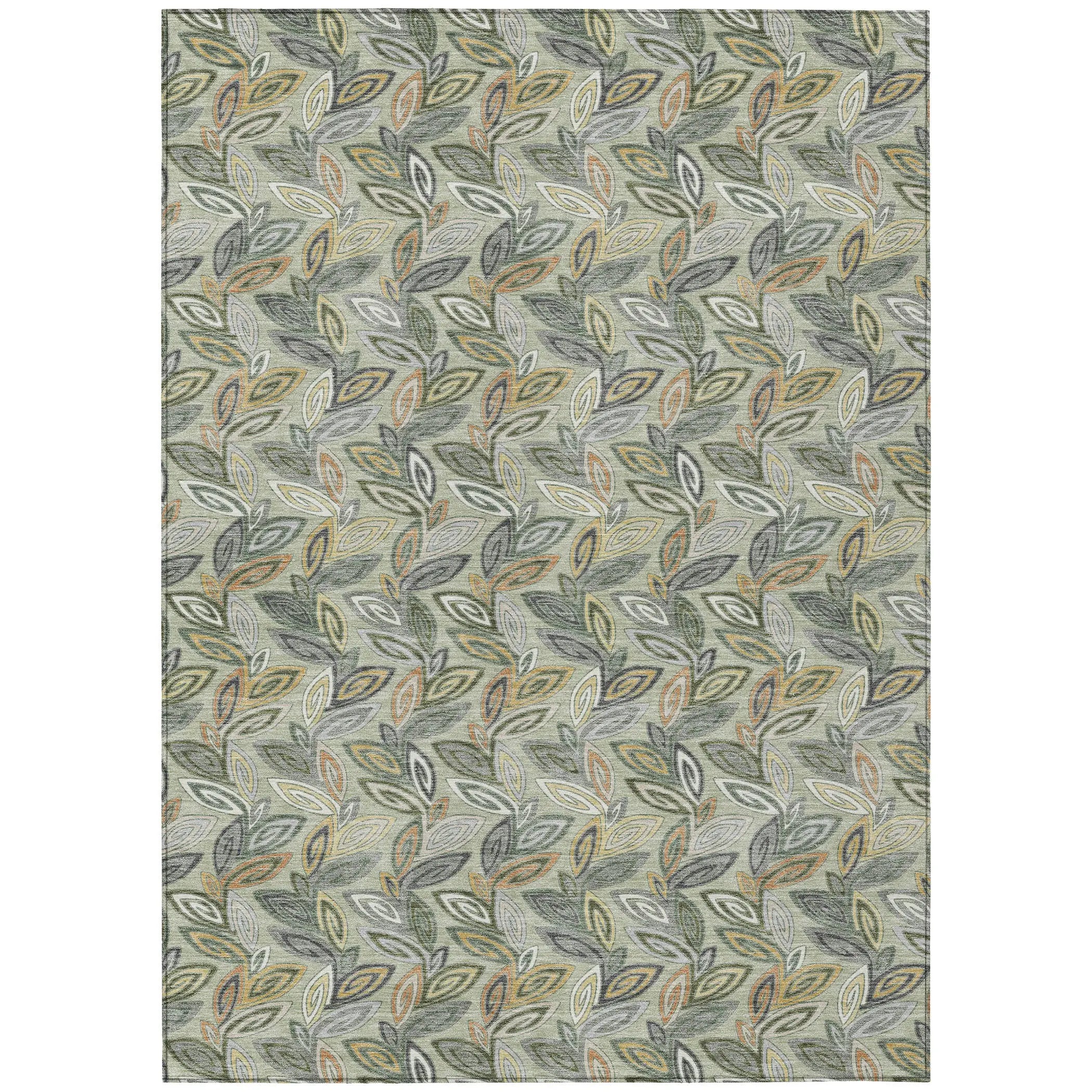 9' X 12' Green And Ivory Botanical Leaves Washable Indoor Outdoor Area Rug Homeroots Outdoor