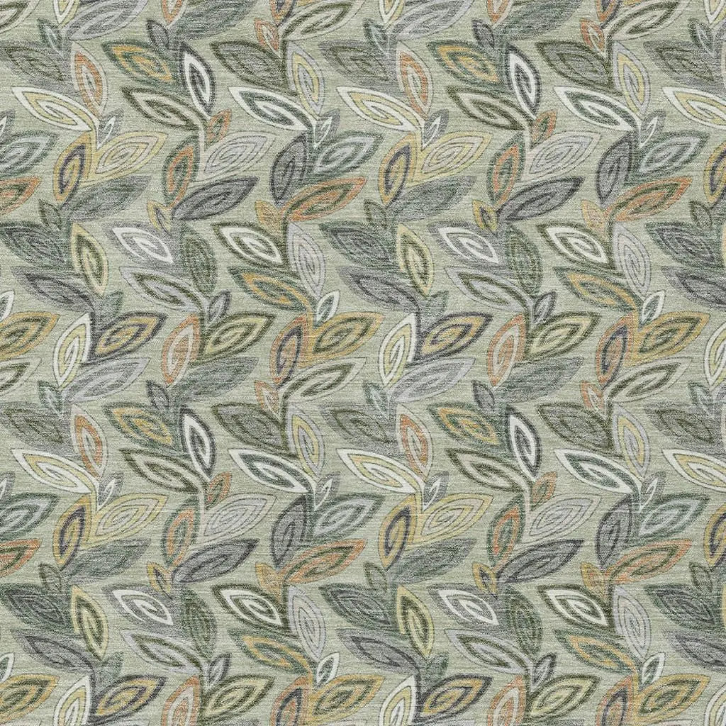 9' X 12' Green And Ivory Botanical Leaves Washable Indoor Outdoor Area Rug Homeroots Outdoor