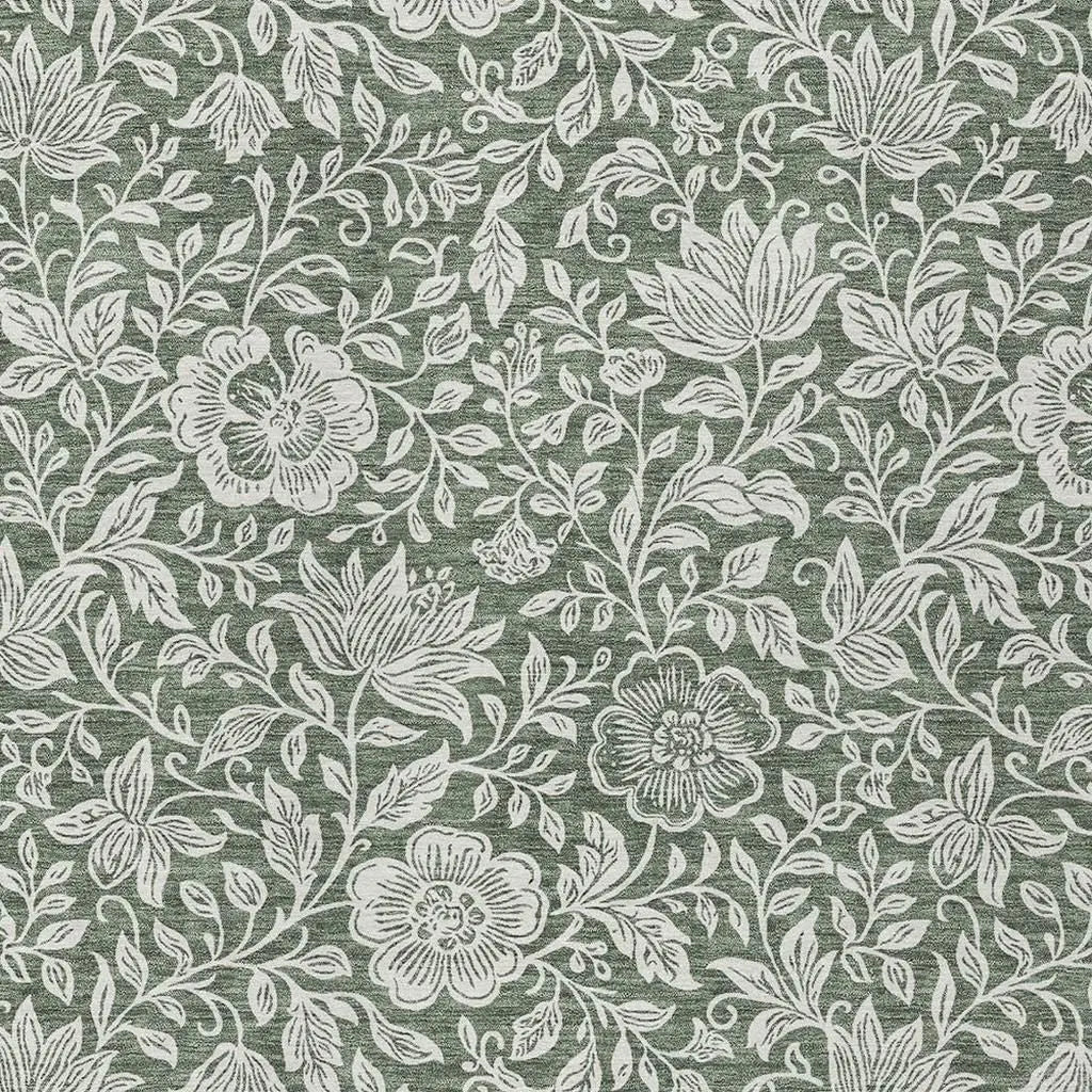 9' X 12' Green And Ivory Floral Washable Indoor Outdoor Area Rug Homeroots Outdoor