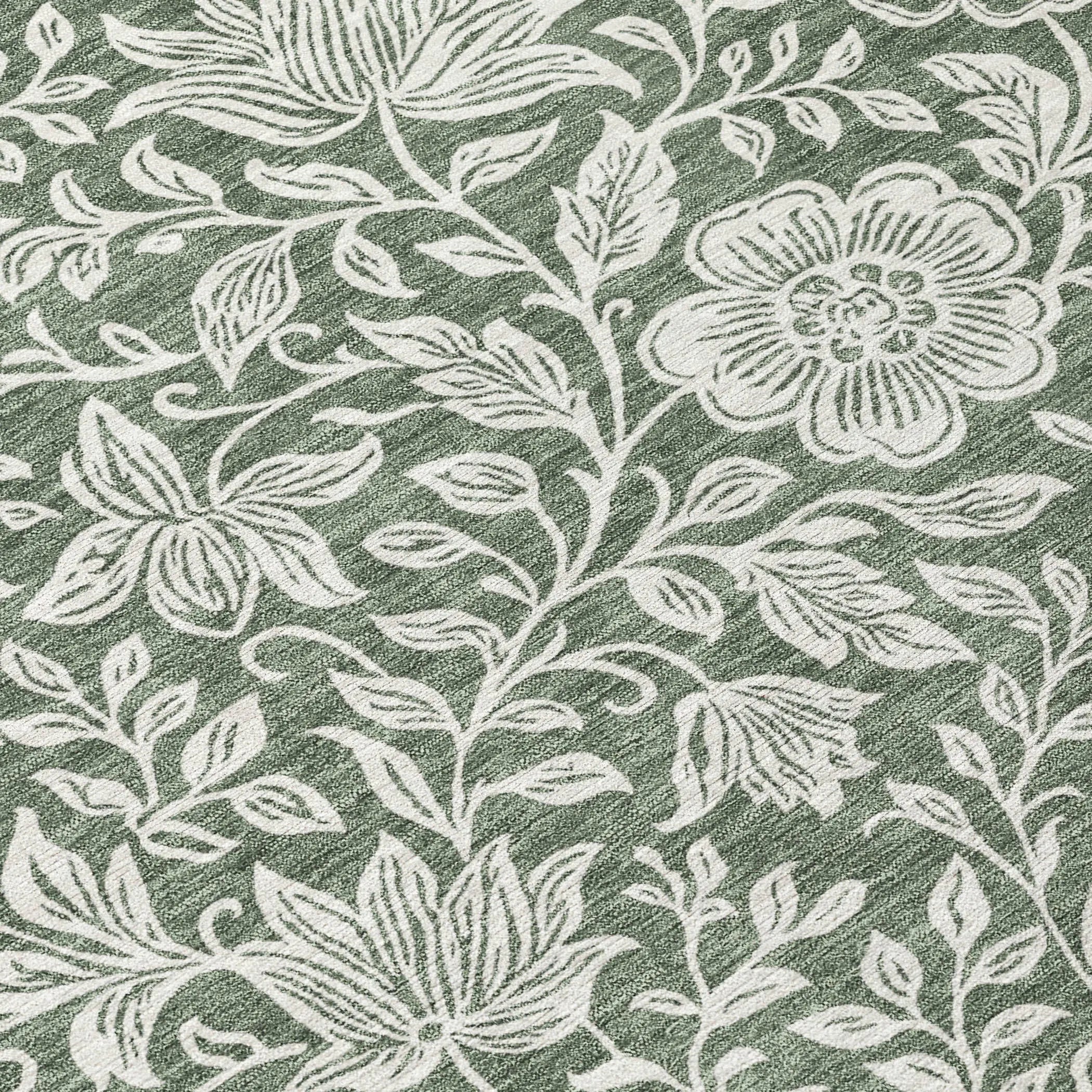 9' X 12' Green And Ivory Floral Washable Indoor Outdoor Area Rug Homeroots Outdoor