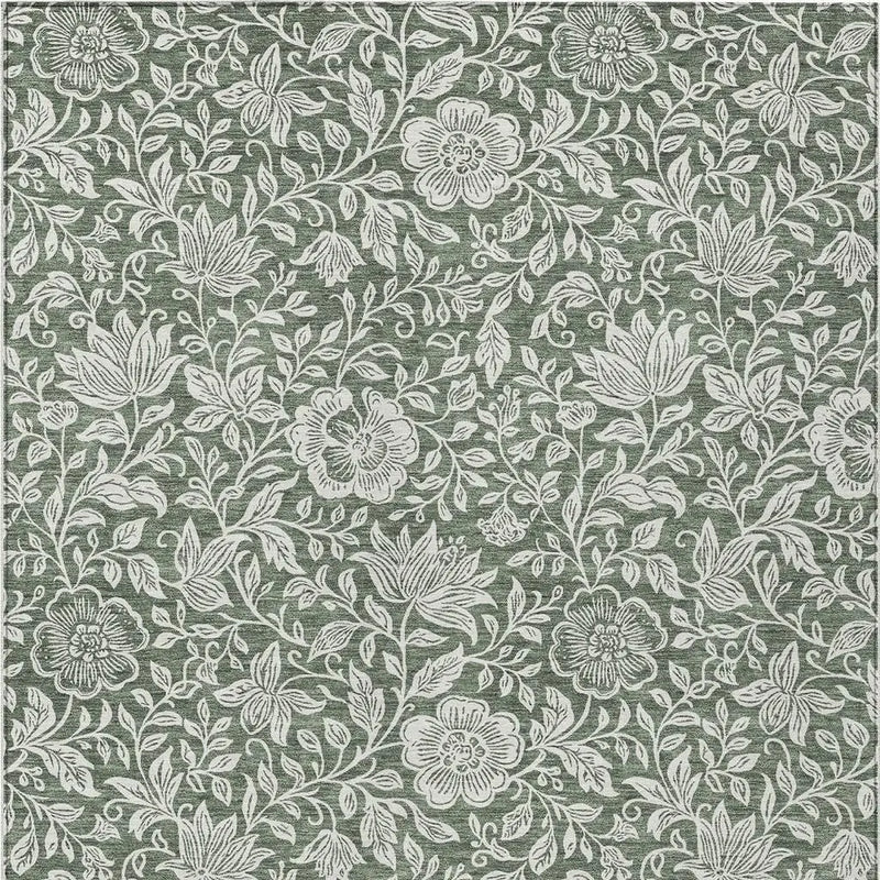 9' X 12' Green And Ivory Floral Washable Indoor Outdoor Area Rug Homeroots Outdoor
