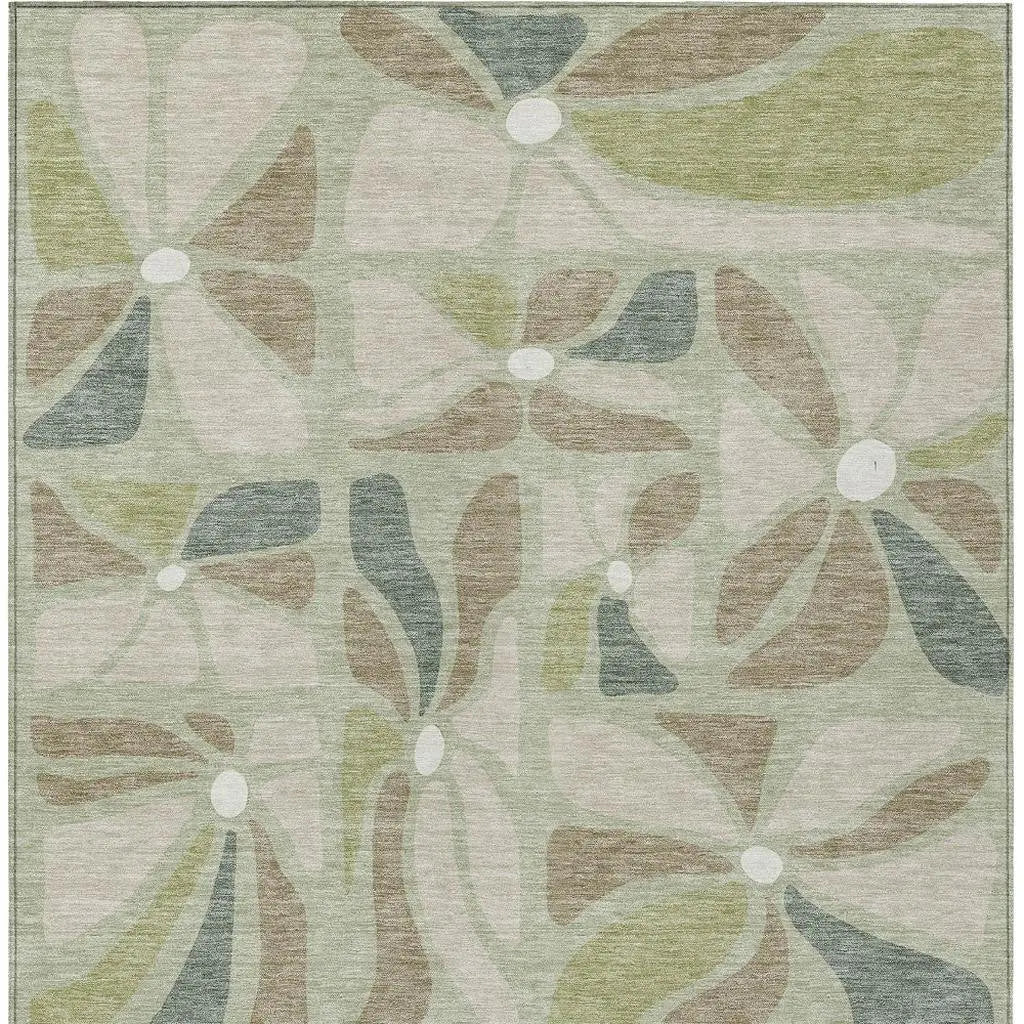 9' X 12' Green And Ivory Floral Washable Indoor Outdoor Area Rug Homeroots Outdoor
