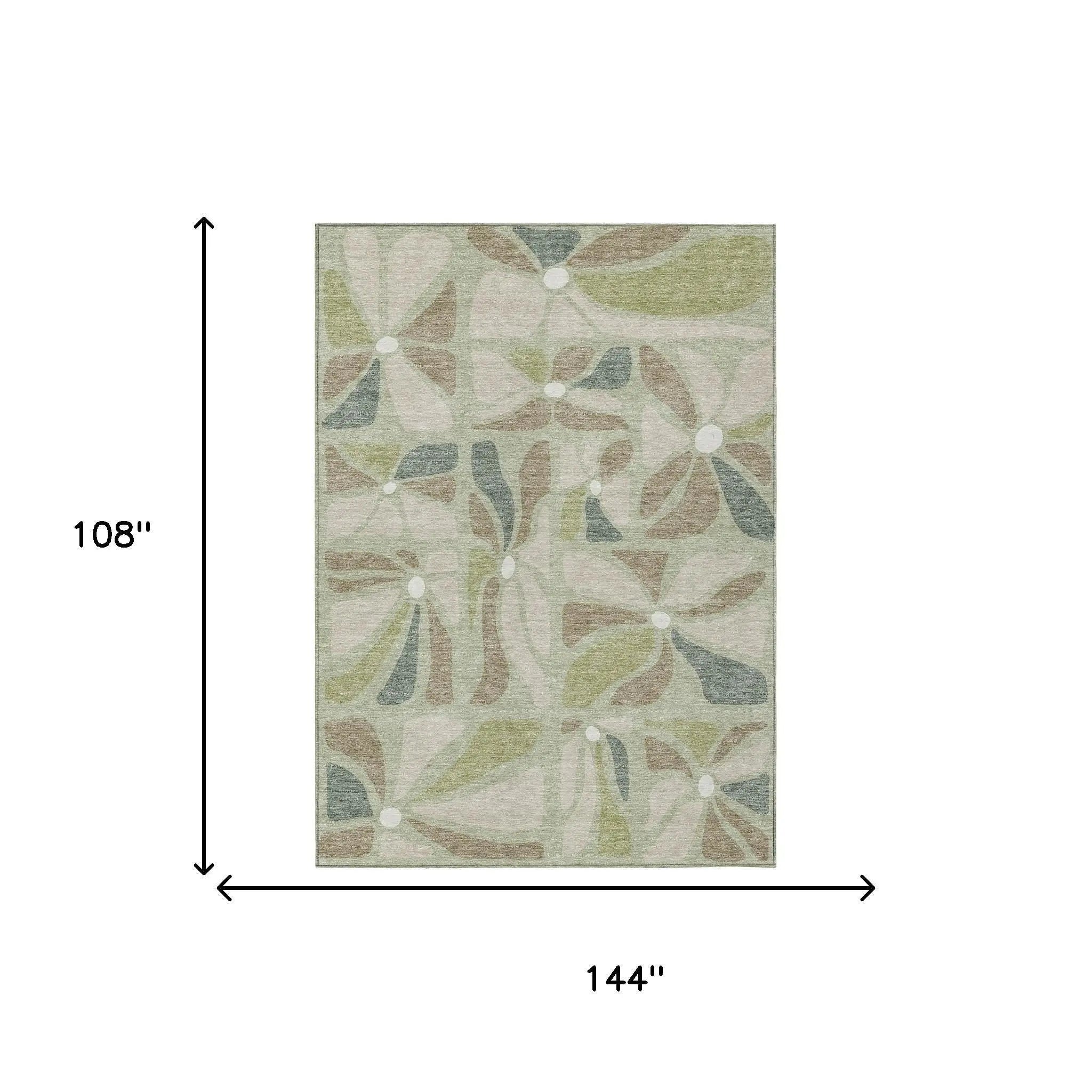 9' X 12' Green And Ivory Floral Washable Indoor Outdoor Area Rug Homeroots Outdoor