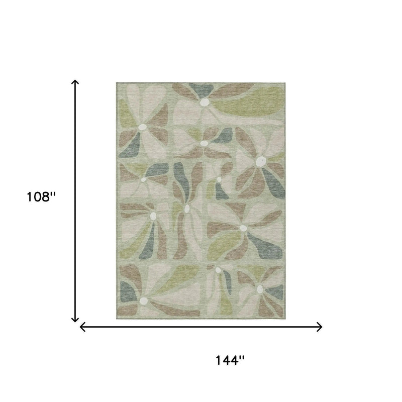 9' X 12' Green And Ivory Floral Washable Indoor Outdoor Area Rug Homeroots Outdoor