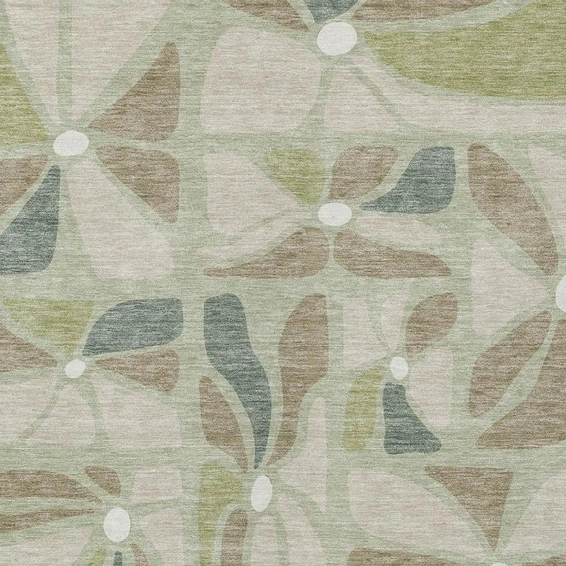 9' X 12' Green And Ivory Floral Washable Indoor Outdoor Area Rug Homeroots Outdoor