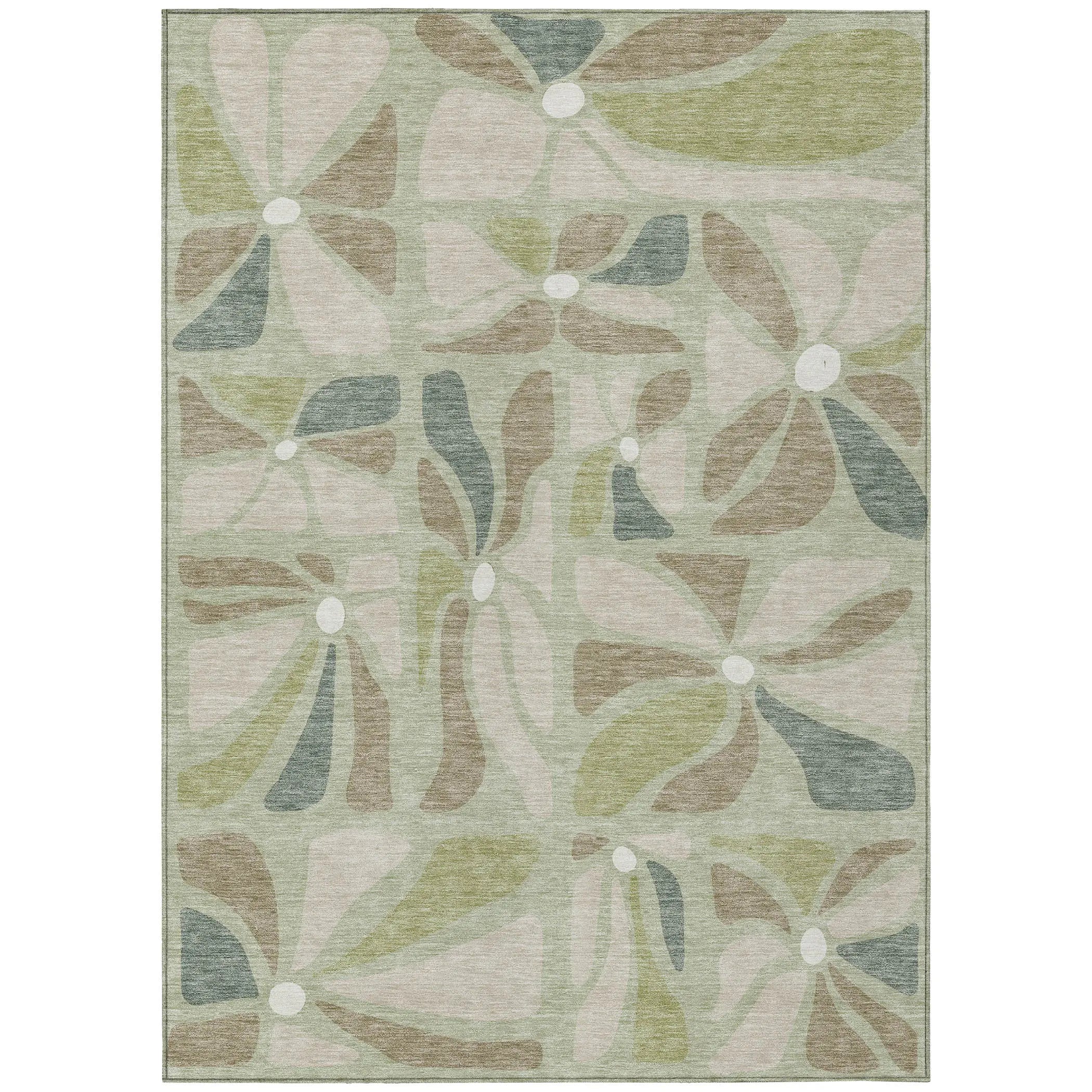9' X 12' Green And Ivory Floral Washable Indoor Outdoor Area Rug Homeroots Outdoor