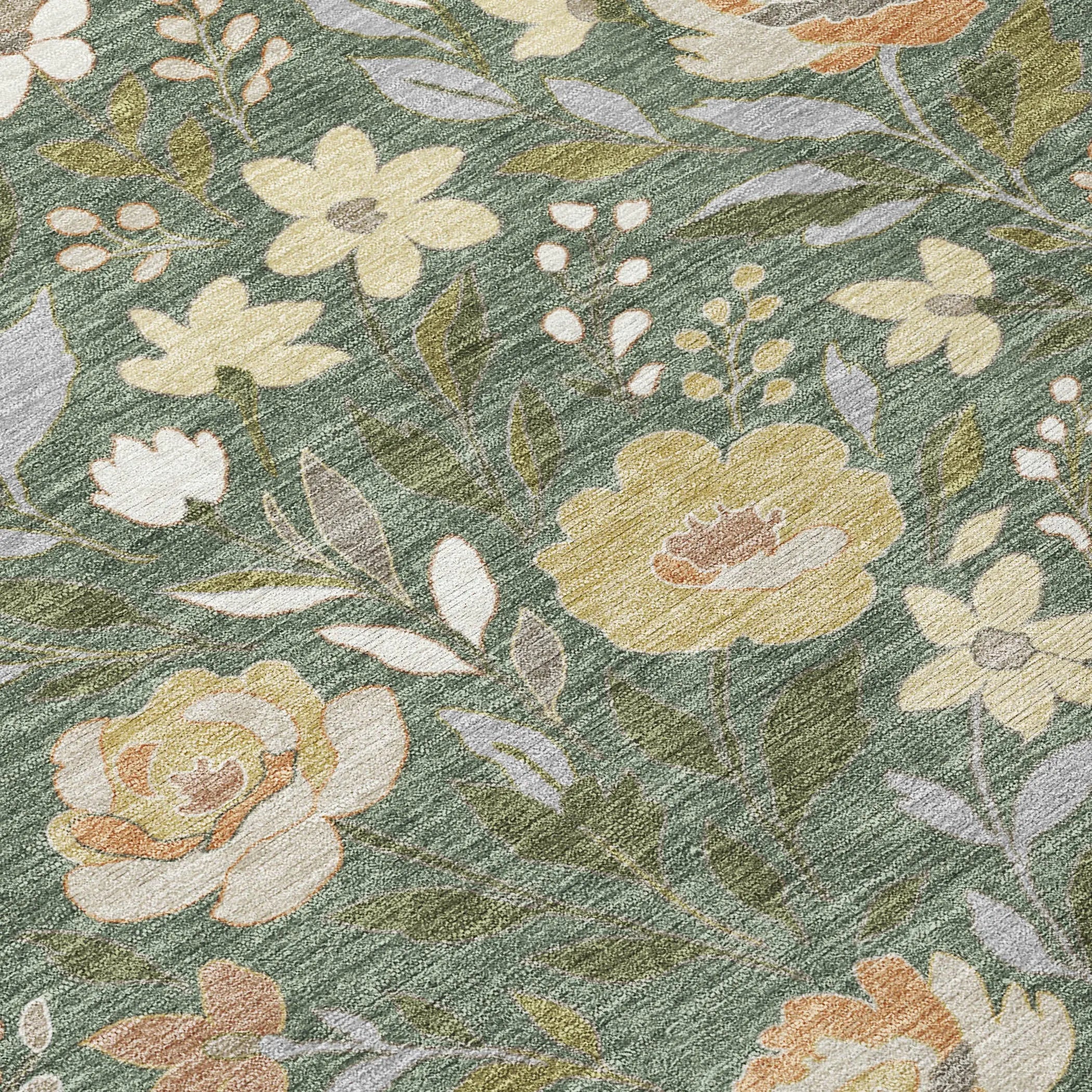 9' X 12' Green And Ivory Floral Washable Indoor Outdoor Area Rug Homeroots Outdoor