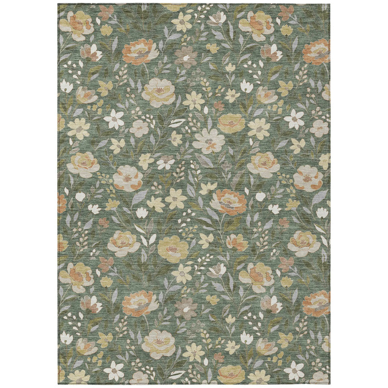 9' X 12' Green And Ivory Floral Washable Indoor Outdoor Area Rug Homeroots Outdoor