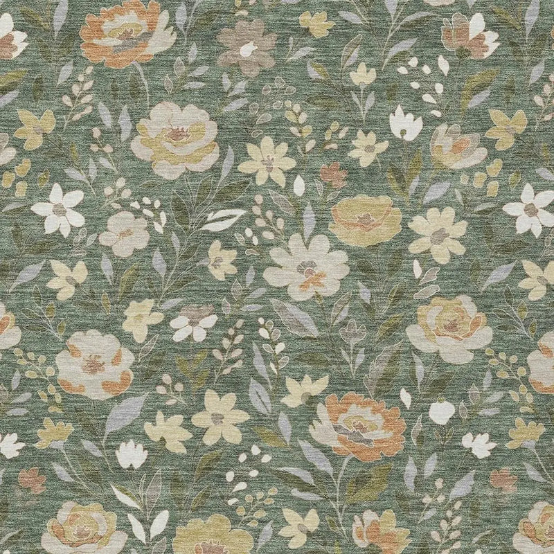 9' X 12' Green And Ivory Floral Washable Indoor Outdoor Area Rug Homeroots Outdoor
