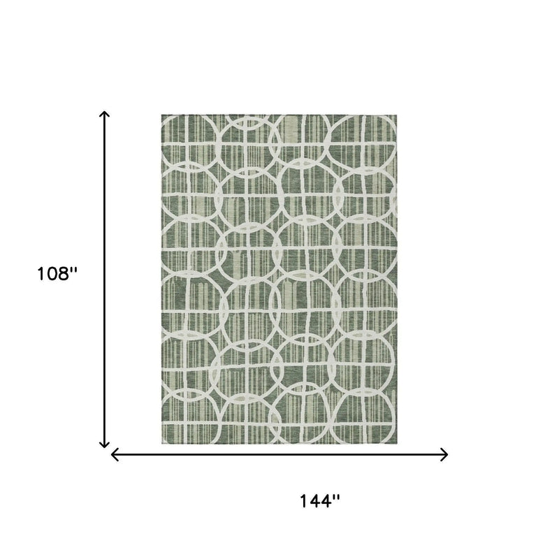 9' X 12' Green And Ivory Geometric Washable Indoor Outdoor Area Rug Homeroots Outdoor