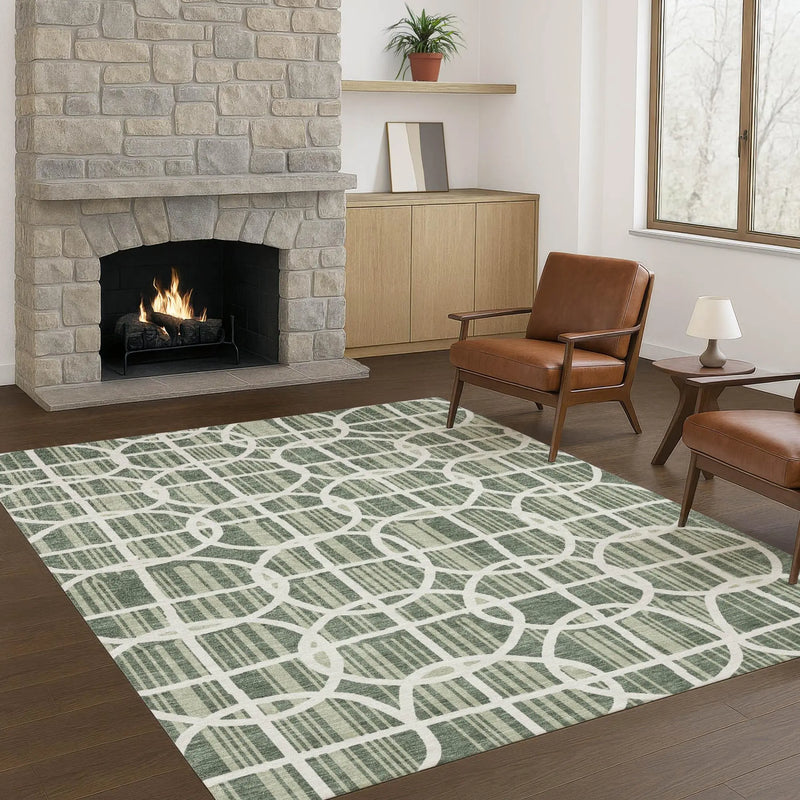 9' X 12' Green And Ivory Geometric Washable Indoor Outdoor Area Rug Homeroots Outdoor