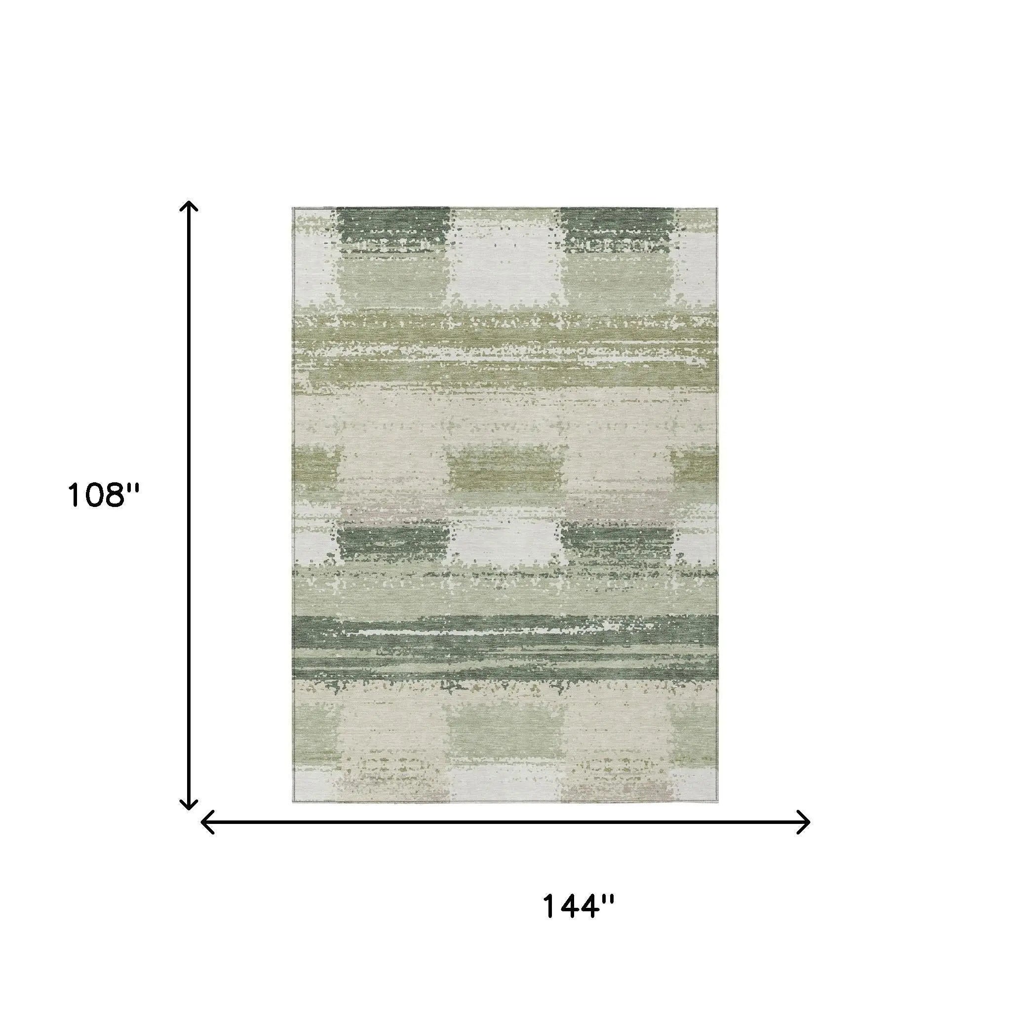 9' X 12' Green And Ivory Geometric Washable Indoor Outdoor Area Rug Homeroots Outdoor