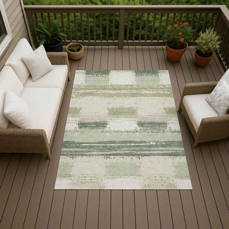 9' X 12' Green And Ivory Geometric Washable Indoor Outdoor Area Rug Homeroots Outdoor