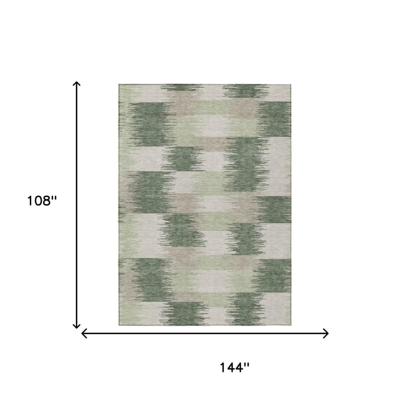 9' X 12' Green And Ivory Geometric Washable Indoor Outdoor Area Rug Homeroots Outdoor